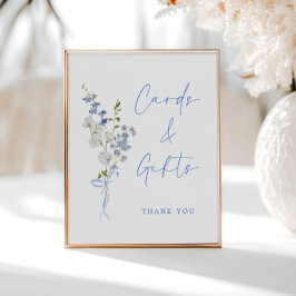 何か青いワイルドフラワーリボンカード&ギフト ポスター