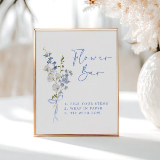 何か青いワイルドフラワーリボンフラワーバー ポスター