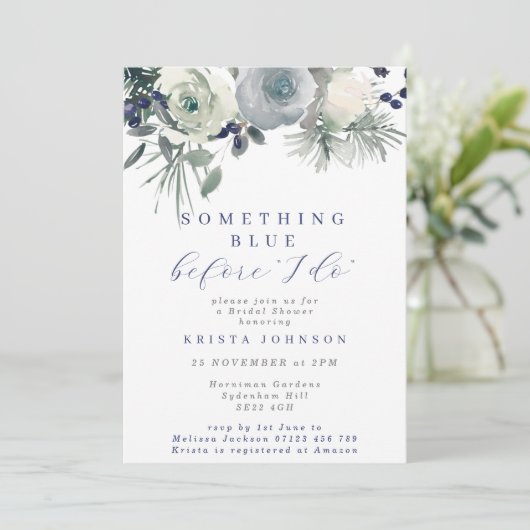 何か青い冬の花ブライダルシャワー 招待状 (スタンド正面)