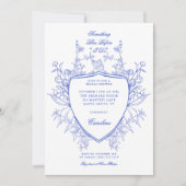 何か青い前にフローラの紋章エレガント 招待状 (正面)