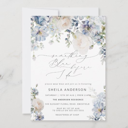 何か青い前にフローラブライダルシャワー 招待状 (正面)