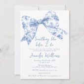 何か青い前に私はトイレボウブライダルシャワー 招待状 (正面)