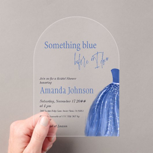 何か青い前に私はドレスブライダルシャワー アクリル招待状 (インサイチュ (ポータブル))