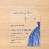 何か青い前に私はドレスブライダルシャワー アクリル招待状 (正面)