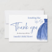 何か青い前に私はドレスブライダルシャワー サンキューカード (正面)
