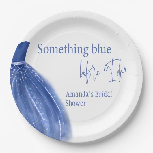 何か青い前に私はドレスブライダルシャワー ペーパープレート (正面)