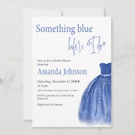 何か青い前に私はドレスブライダルシャワー 招待状 (正面)