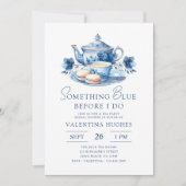 何か青い前に私はブライダルシャワー茶パーティー 招待状 (正面)