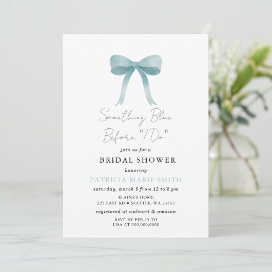 何か青い前に私はブルーボウブライダルシャワー 招待状 (スタンド正面)