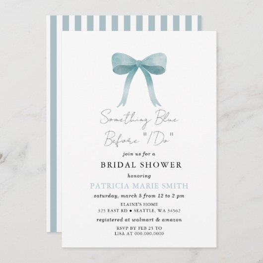 何か青い前に私はブルーボウブライダルシャワー 招待状 (正面/裏面)