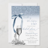 何か青い前に私は弓グリッターシャンパン 招待状 (正面)