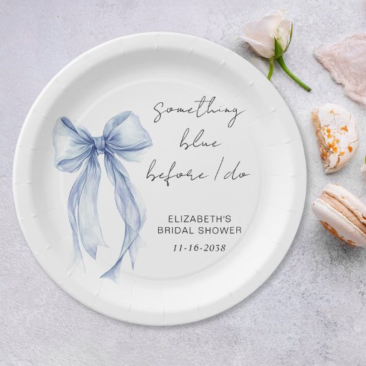 何か青い前に私は弓ブライダルシャワー ペーパープレート