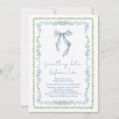 何か青い前に私は弓ブライダルシャワー 招待状 (正面)