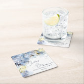 何か青い前紫陽花ブライダルシャワー スクエアペーパーコースター (インサイチュ)