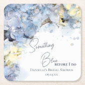 何か青い前紫陽花ブライダルシャワー スクエアペーパーコースター (正面)