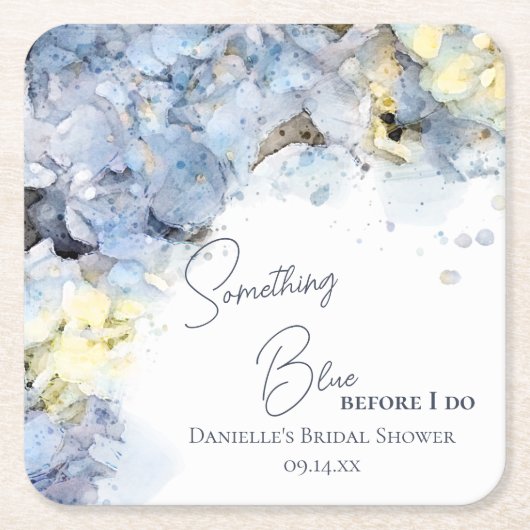 何か青い前紫陽花ブライダルシャワー スクエアペーパーコースター (正面)