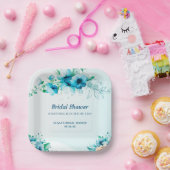 何か青い水彩花のブライダルシャワー ペーパープレート (パーティー)