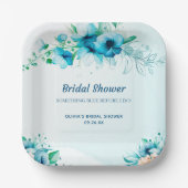 何か青い水彩花のブライダルシャワー ペーパープレート (正面)