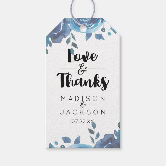 何か青い水結婚色の愛&感謝してい ギフトタグ (正面)