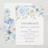 何か青い花のハイドランジア・セーブ・ザ・デート・カード 招待状 (正面/裏面)