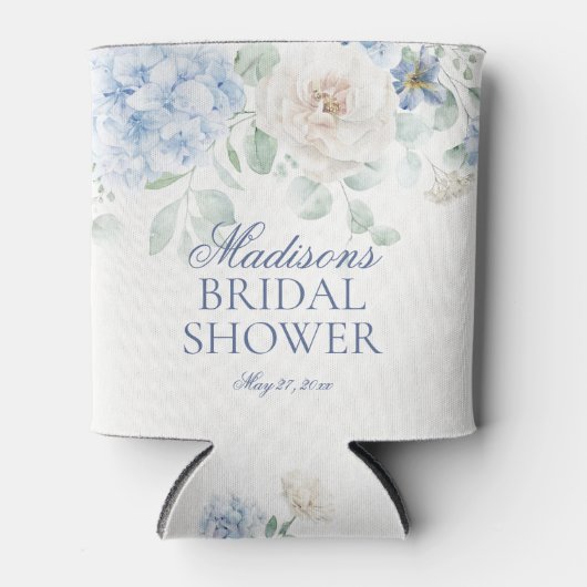 何か青い花のハイドランジア ブライダルシャワー 缶クーラー (正面)