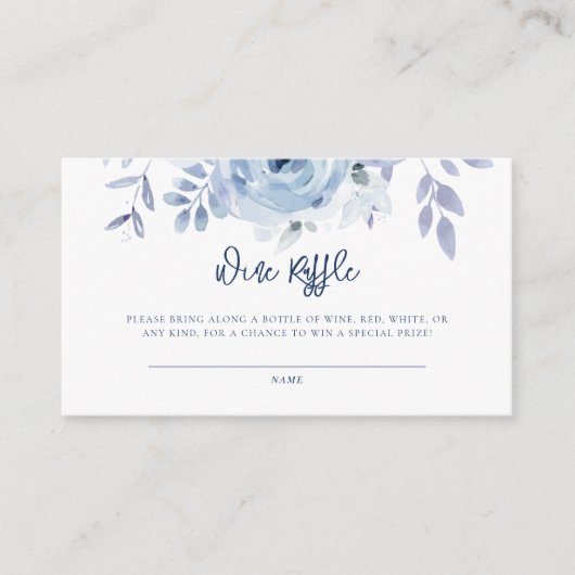 何か青い花のブライダルシャワーのワインくじ引き エンクロージャーカード (正面)