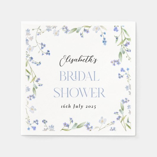 何か青い花のブライダルシャワー スタンダードカクテルナプキン (正面)