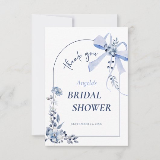 何か青い花の弓の結婚前のお祝い サンキューカード