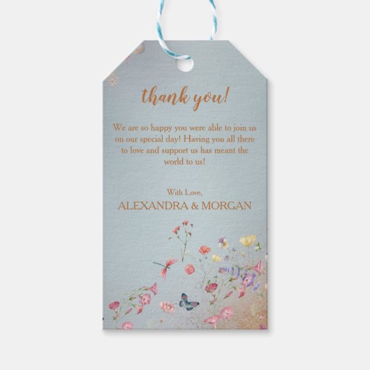 何か青い野エレガント花メッセージカード ギフトタグ (正面)