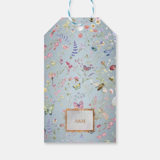 何か青い野エレガント花メッセージカード ギフトタグ (裏面)