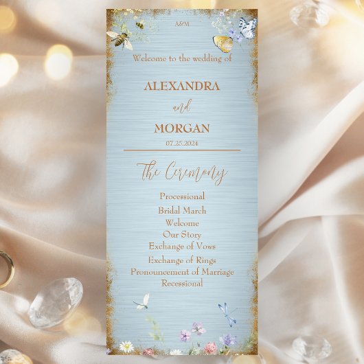何か青い野エレガント花結婚式 プログラム