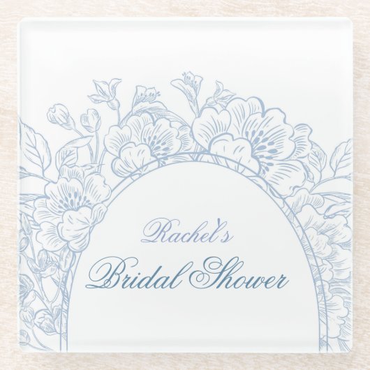 何か青い野生の花の結婚前お祝いの招待状 ガラスコースター (正面)