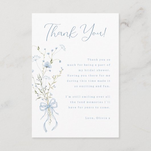 何か青い野生の花の結婚前パーティー サンキューカード (正面)