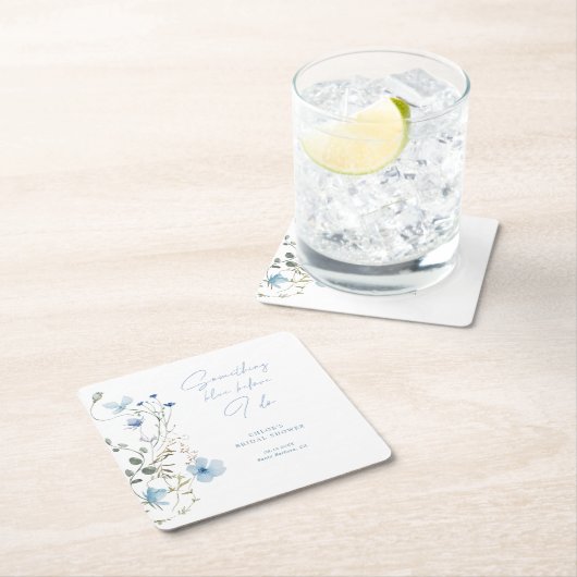 何か青い野生の花の花嫁シャワー スクエアペーパーコースター (インサイチュ)