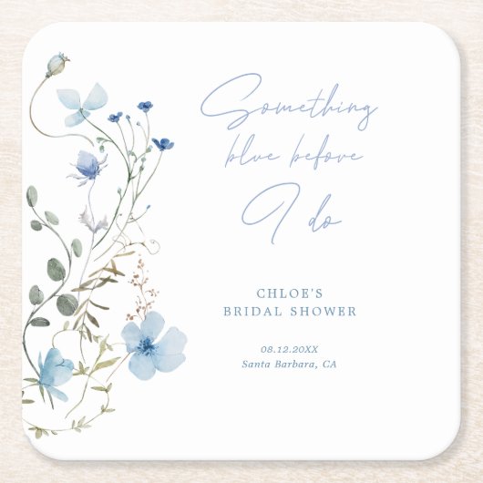 何か青い野生の花の花嫁シャワー スクエアペーパーコースター (正面)