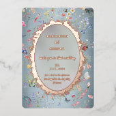 何か青い野結婚花の箔招待状 箔招待状 (正面)