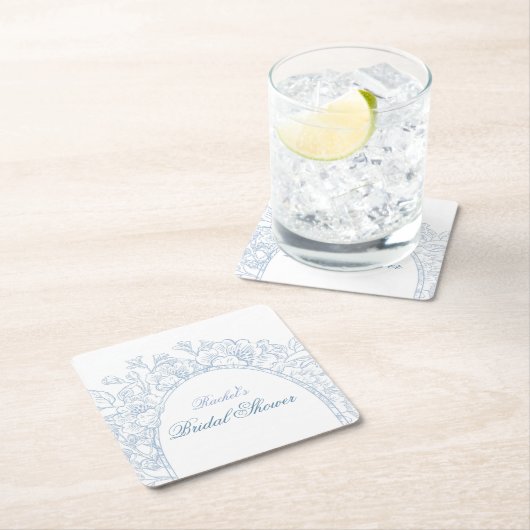 何か青い野花のブライダルシャワー招待 スクエアペーパーコースター (インサイチュ)