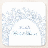何か青い野花のブライダルシャワー招待 スクエアペーパーコースター (正面)