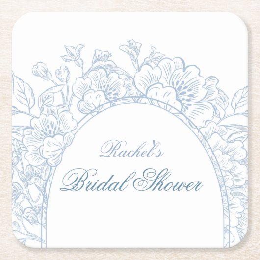 何か青い野花のブライダルシャワー招待 スクエアペーパーコースター (正面)