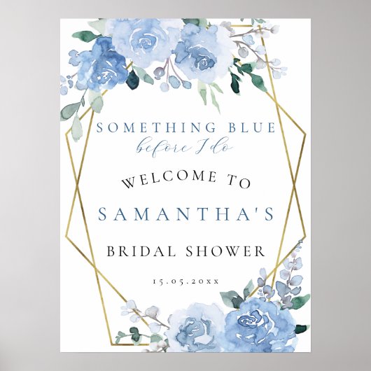 何か青い金ゴールドブライダルシャワーウェルカムサイン ポスター (正面)