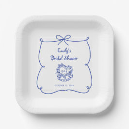 何か青お洒落い手描きケーキ ペーパープレート