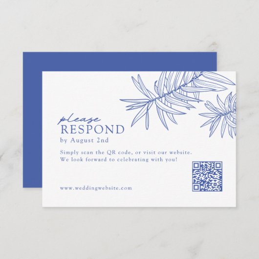 何か青のミニマリストの植物学QRコード 出欠カード (正面/裏面)