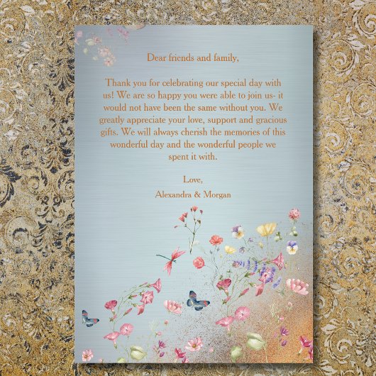 何か青エレガントい野結婚花 サンキューカード