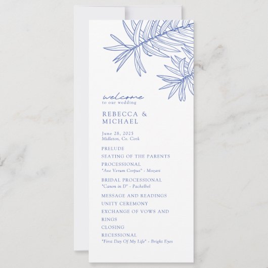 何か青エレガントの植物結婚式 プログラム (正面)