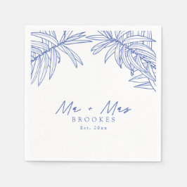 何か青シンプルい手描き植物学 スタンダードカクテルナプキン