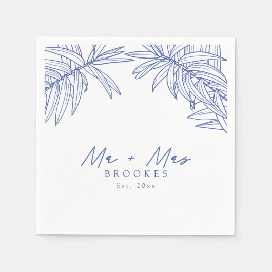 何か青シンプルい手描き植物学 スタンダードカクテルナプキン (正面)