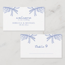 何か青シンプルい手描き植物平らな プレイスカード