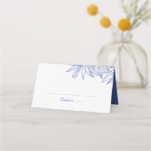 何か青シンプルい手描き植物折り畳み プレイスカード (正面)