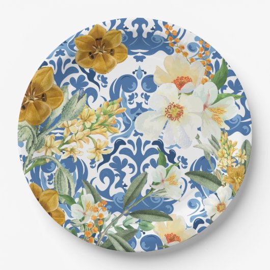 何か青 ネイビーブルー ブライダルシャワーのお出迎え ペーパープレート (正面)