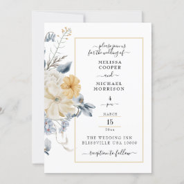 何か青、パステルフローラの白結婚い 招待状